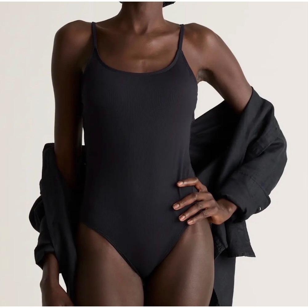 Quince Ribbed Cami Swimsuit  in black size small NWT